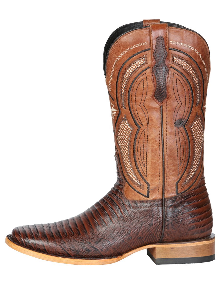El General Men's Leather Cowboy Boot - Embossed Lizard Print - Brown 45931