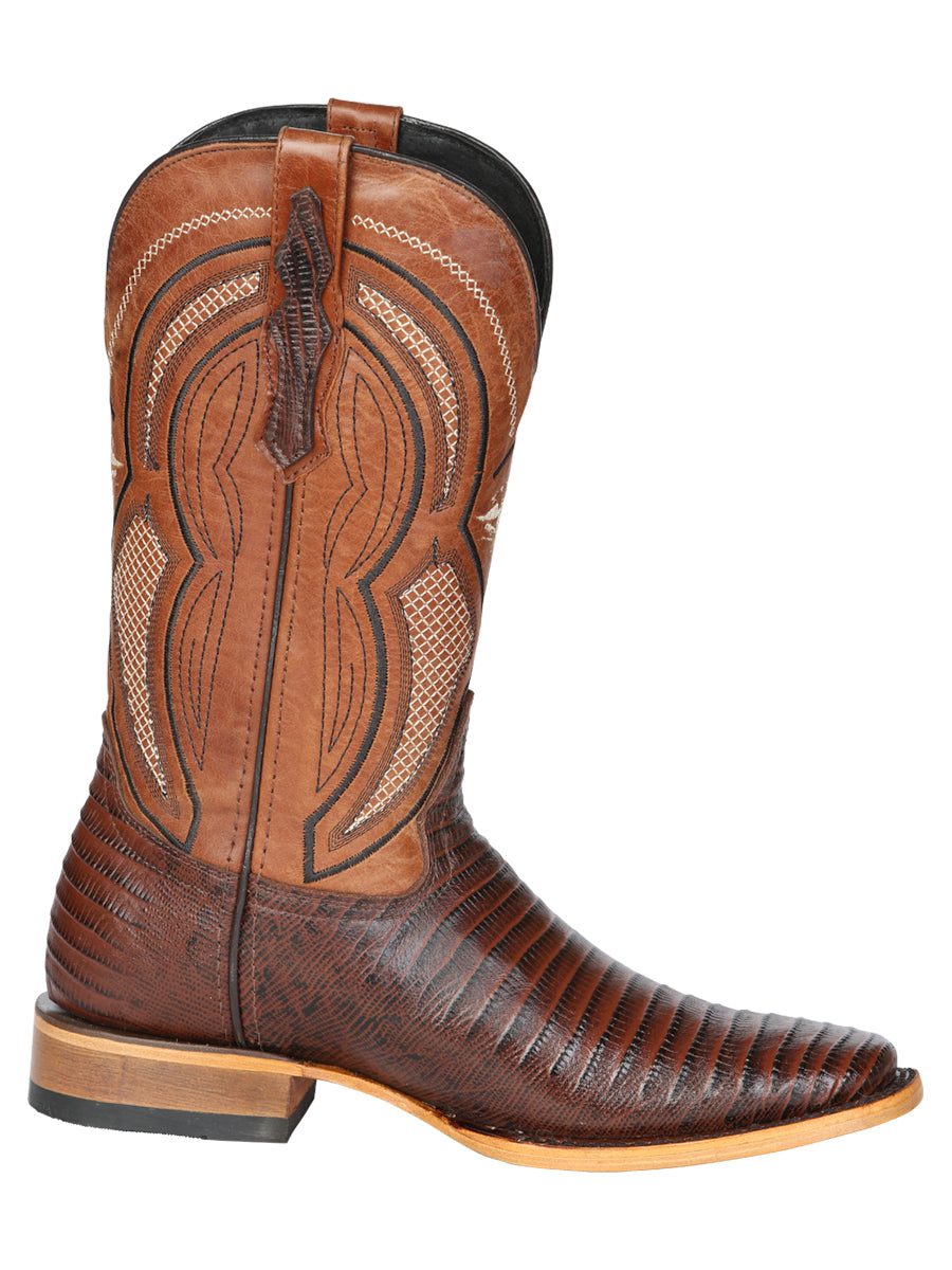 El General Men's Leather Cowboy Boot - Embossed Lizard Print - Brown 45931