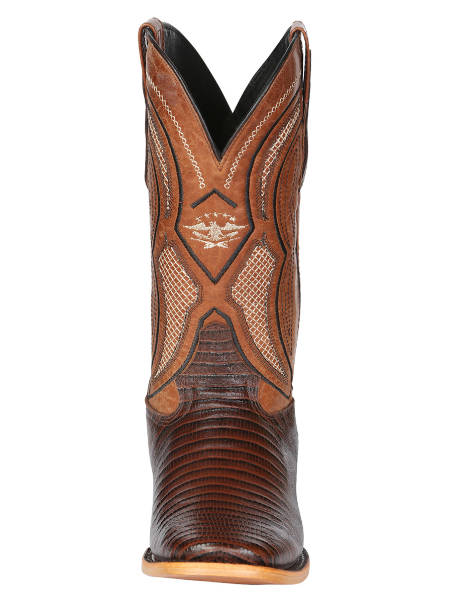 El General Men's Leather Cowboy Boot - Embossed Lizard Print - Brown 45931