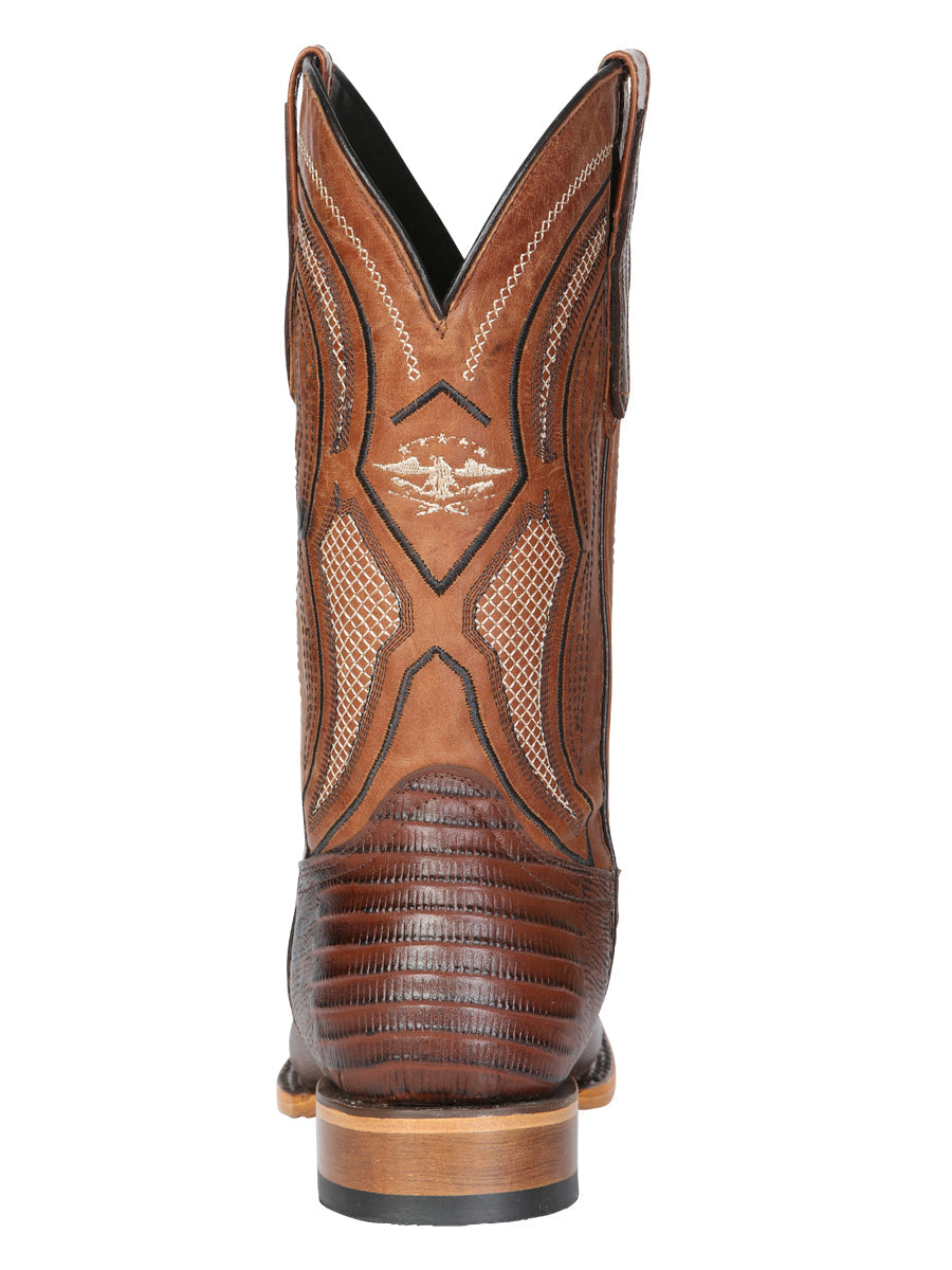 El General Men's Leather Cowboy Boot - Embossed Lizard Print - Brown 45931