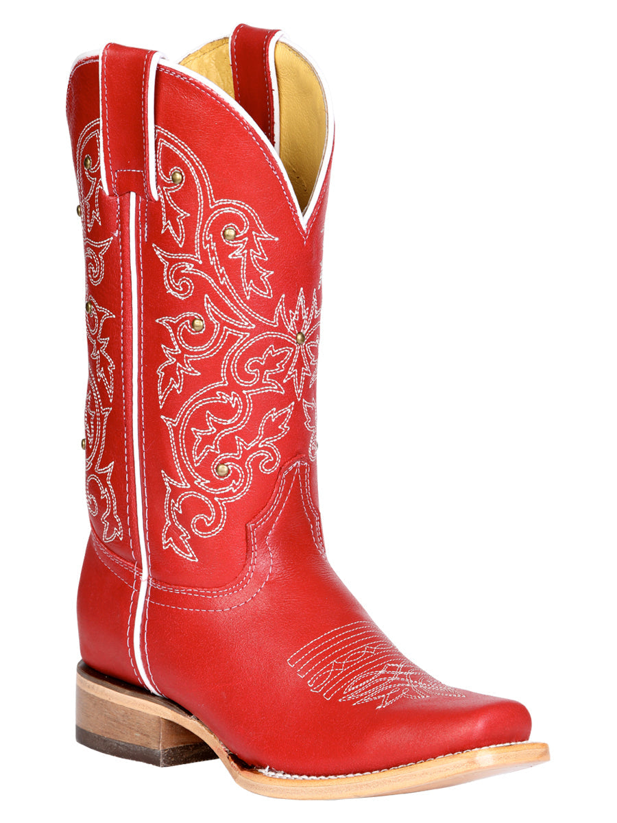 El General Women's Leather Cowboy Boot - Made in Mexico - Red 45932