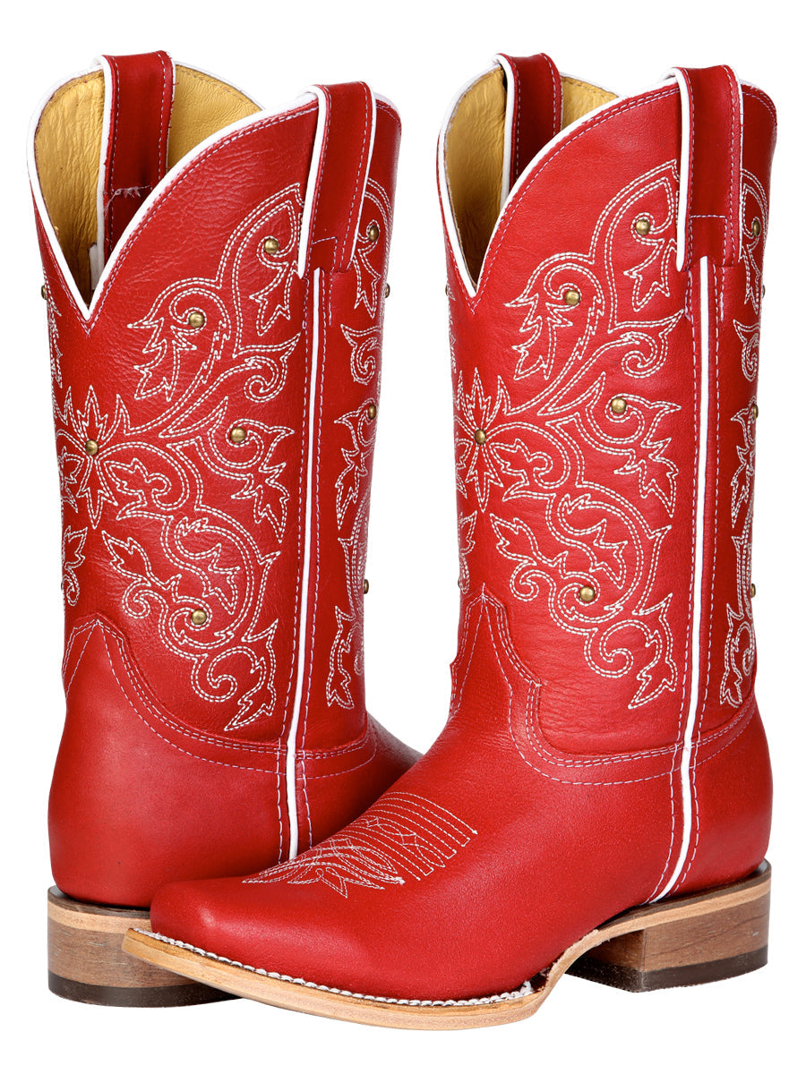 El General Women's Leather Cowboy Boot - Made in Mexico - Red 45932