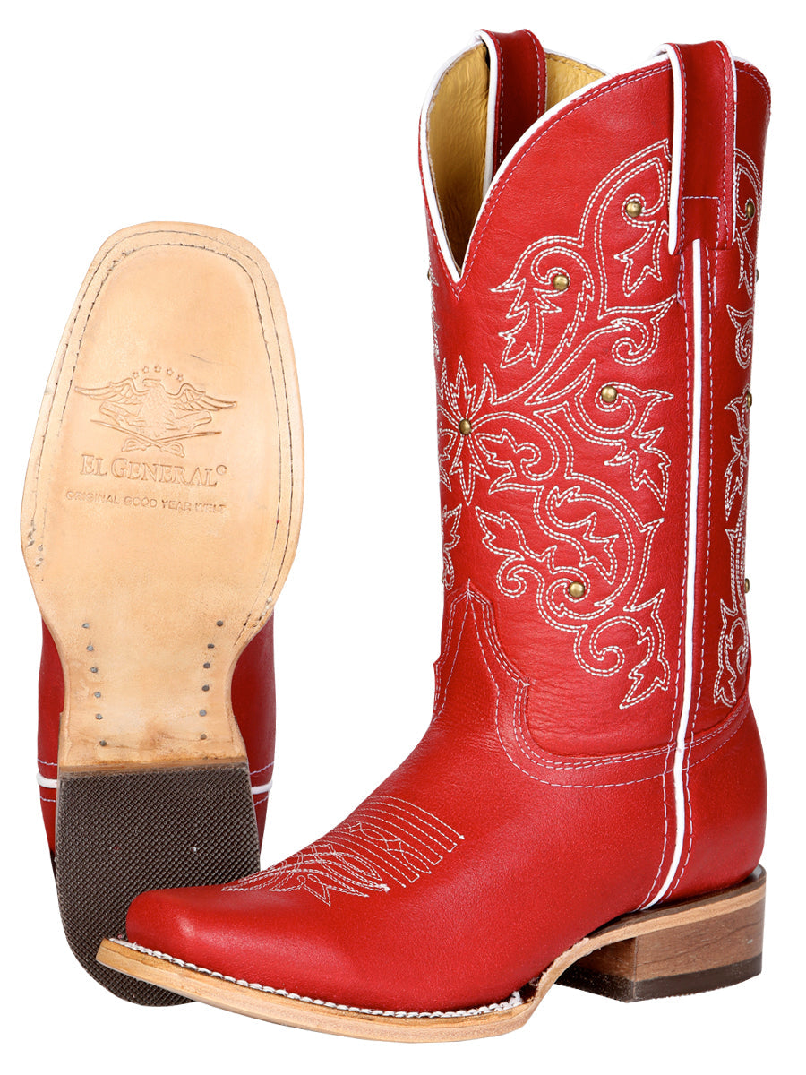 El General Women's Leather Cowboy Boot - Made in Mexico - Red 45932