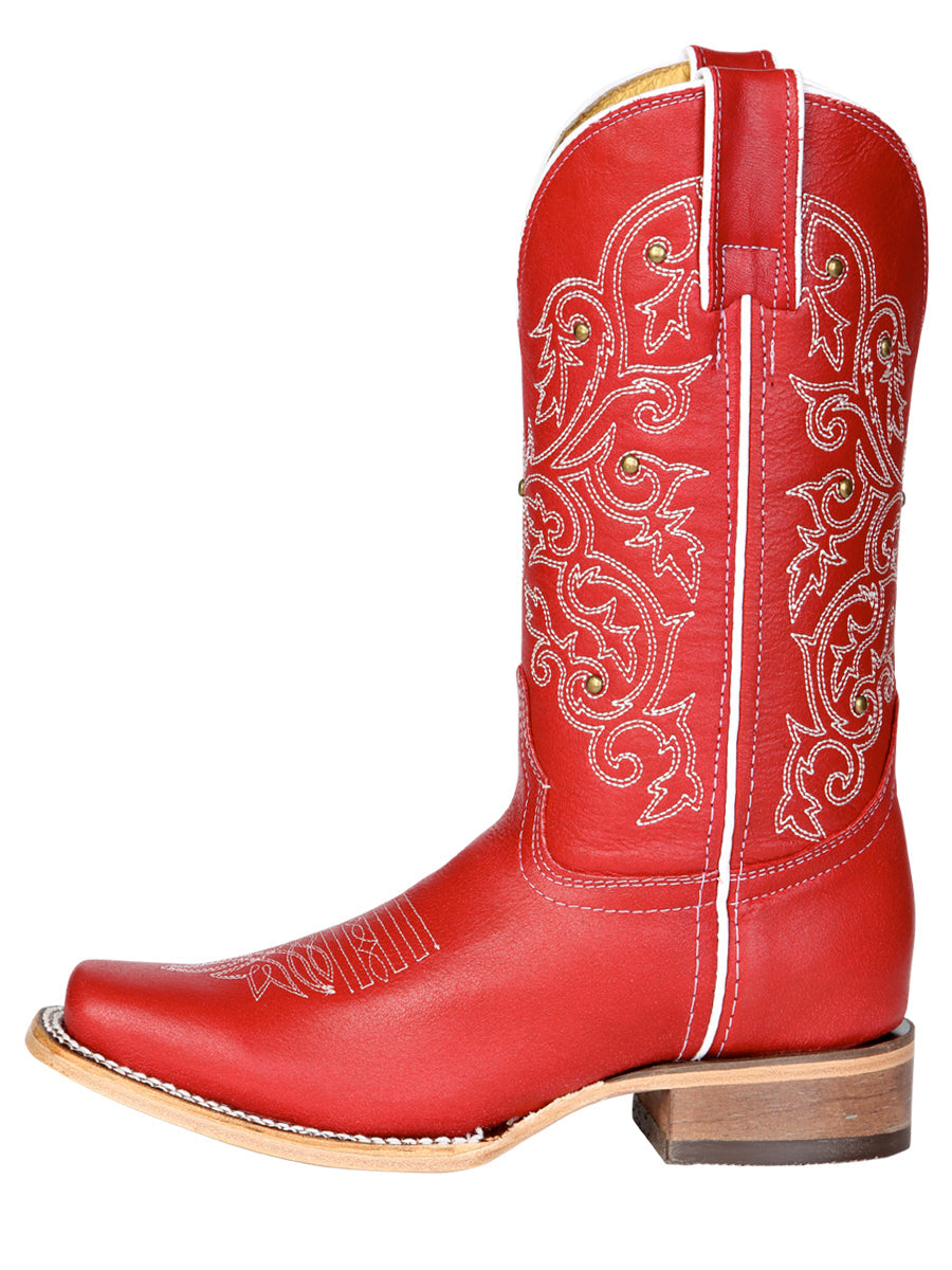 El General Women's Leather Cowboy Boot - Made in Mexico - Red 45932