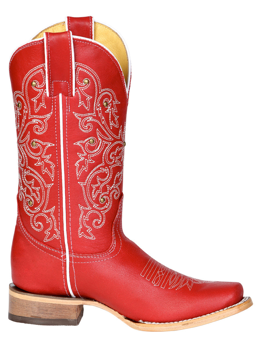 El General Women's Leather Cowboy Boot - Made in Mexico - Red 45932