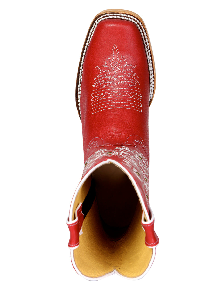 El General Women's Leather Cowboy Boot - Made in Mexico - Red 45932