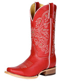 El General Women's Leather Cowboy Boot - Made in Mexico - Red 45932