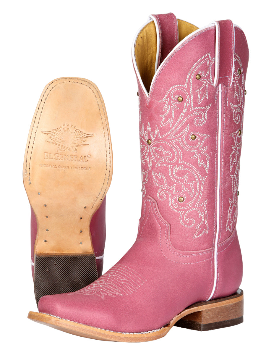 El General Women's Leather Cowboy Boot - Made in Mexico - Pink 45933