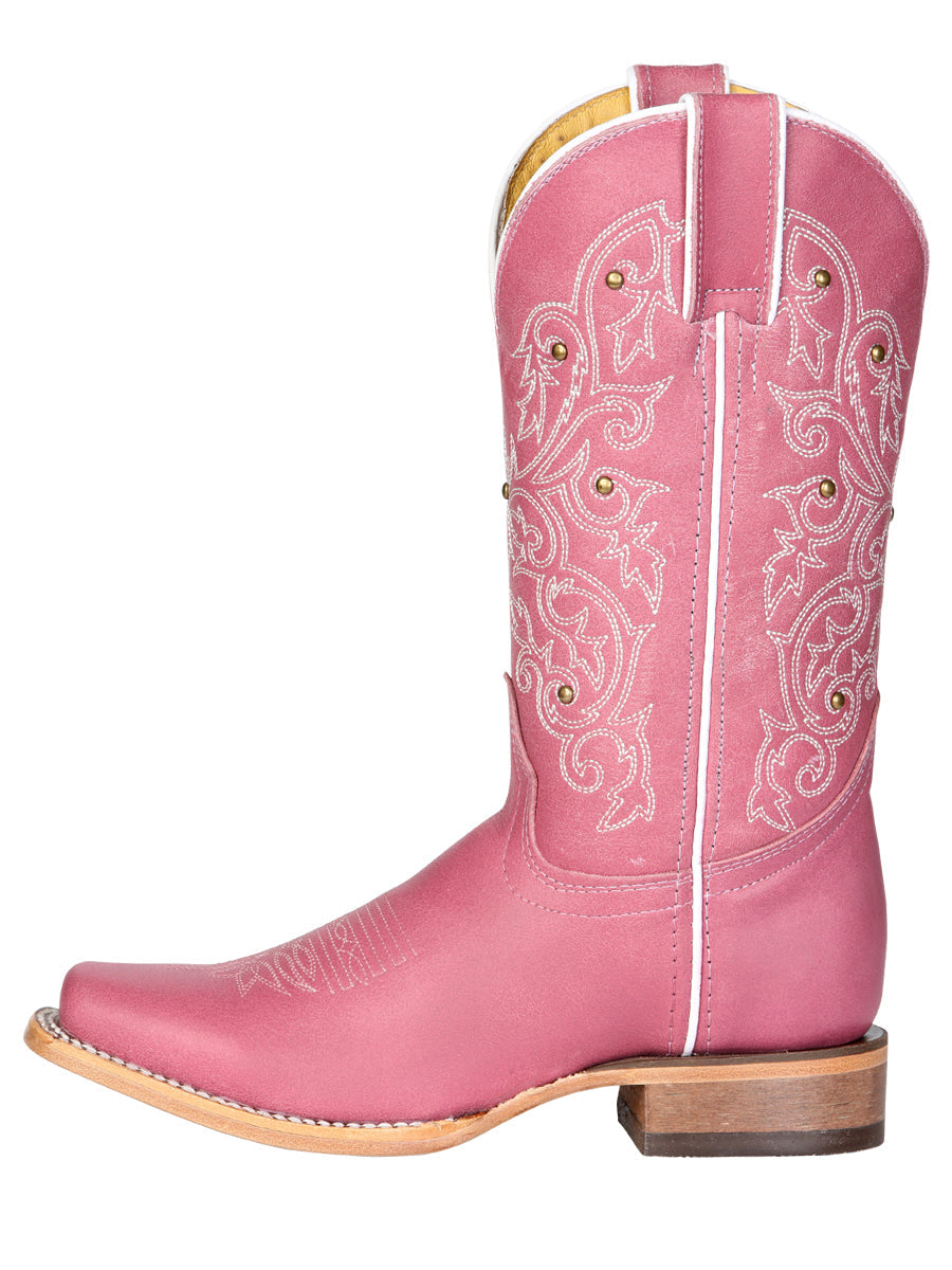 El General Women's Leather Cowboy Boot - Made in Mexico - Pink 45933
