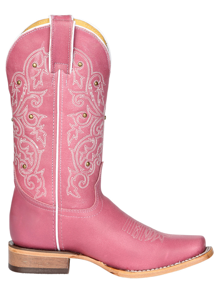 El General Women's Leather Cowboy Boot - Made in Mexico - Pink 45933