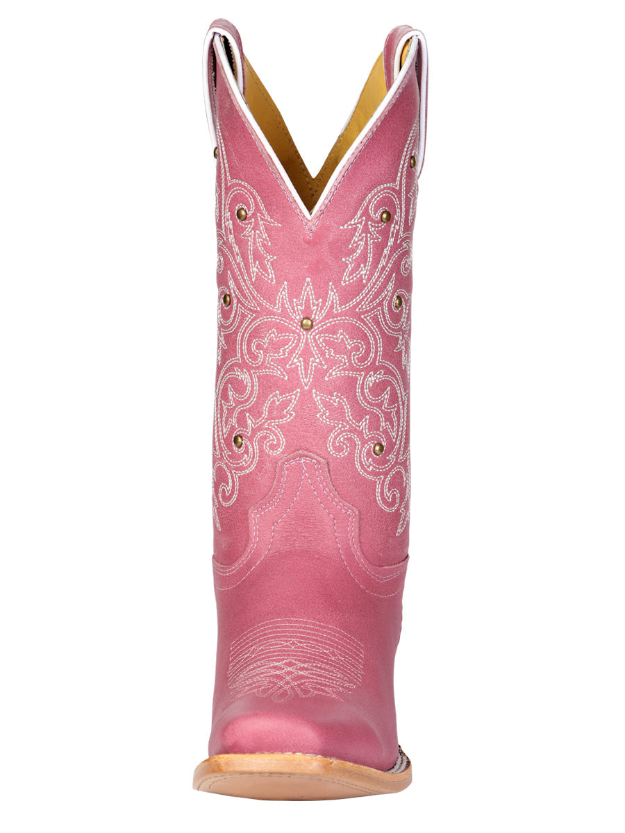 El General Women's Leather Cowboy Boot - Made in Mexico - Pink 45933