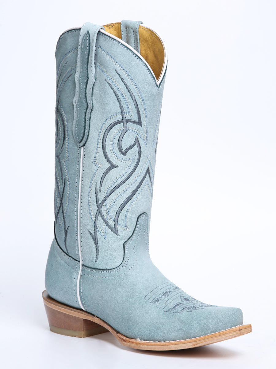 El General Women's Snip Toe Leather Cowboy Boot - Made in Mexico - Sky Blue 45934
