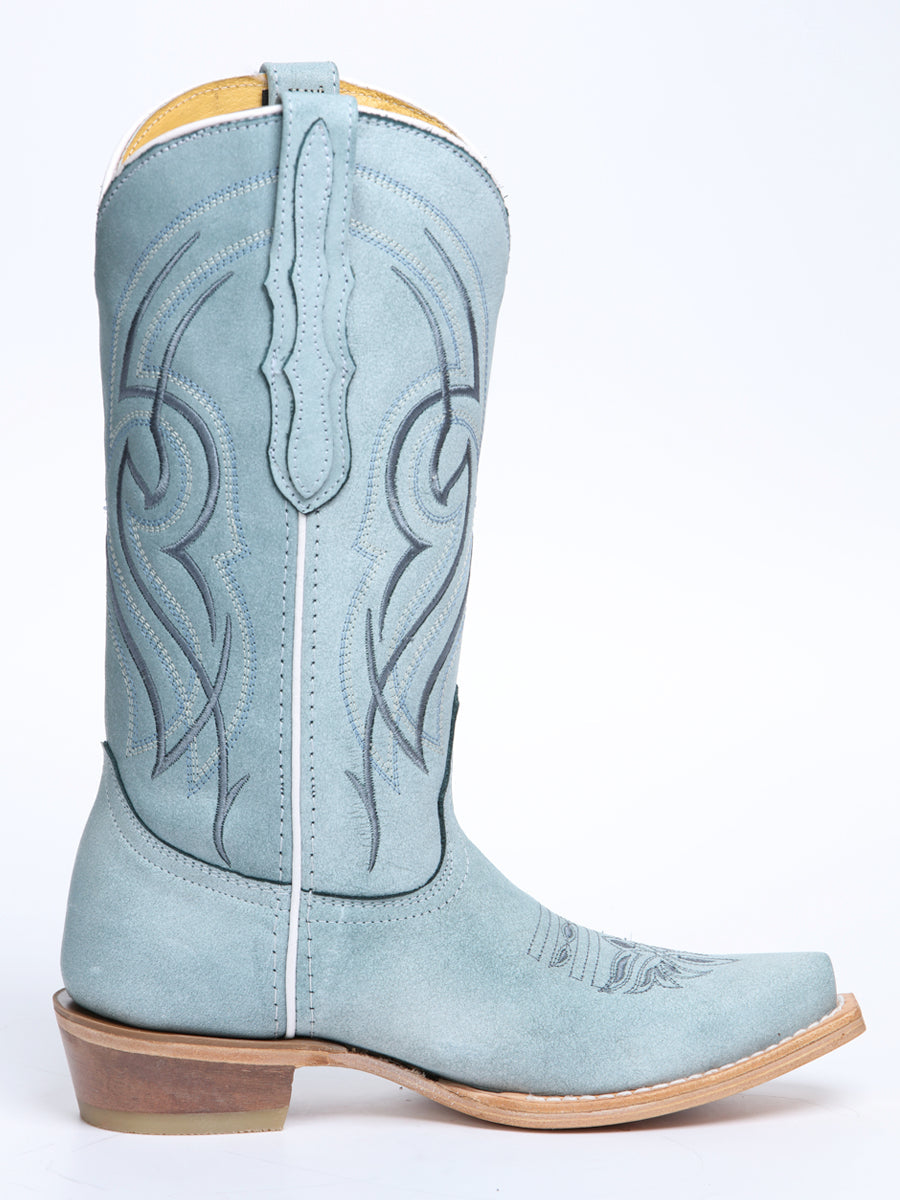 El General Women's Snip Toe Leather Cowboy Boot - Made in Mexico - Sky Blue 45934