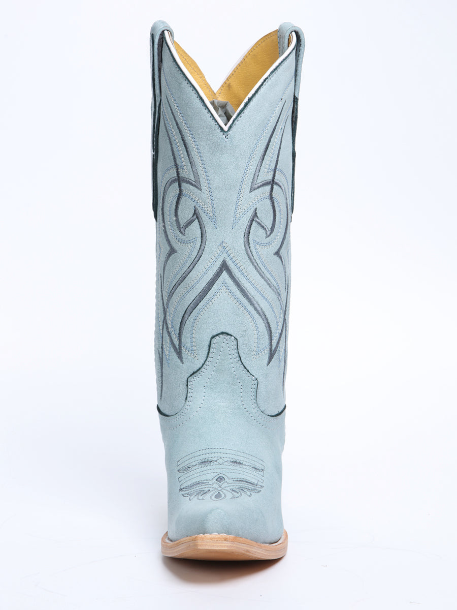 El General Women's Snip Toe Leather Cowboy Boot - Made in Mexico - Sky Blue 45934