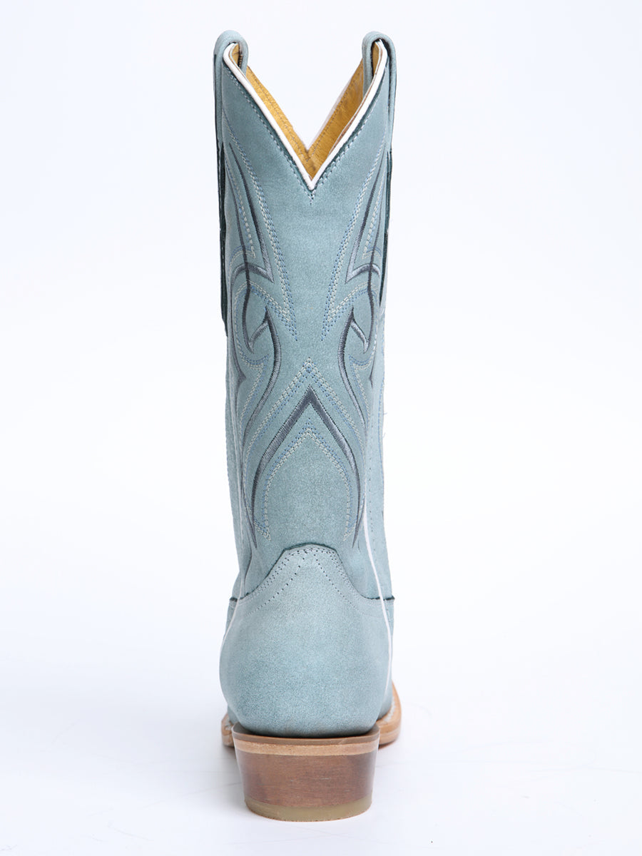 El General Women's Snip Toe Leather Cowboy Boot - Made in Mexico - Sky Blue 45934