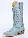 El General Women's Snip Toe Leather Cowboy Boot - Made in Mexico - Sky Blue 45934