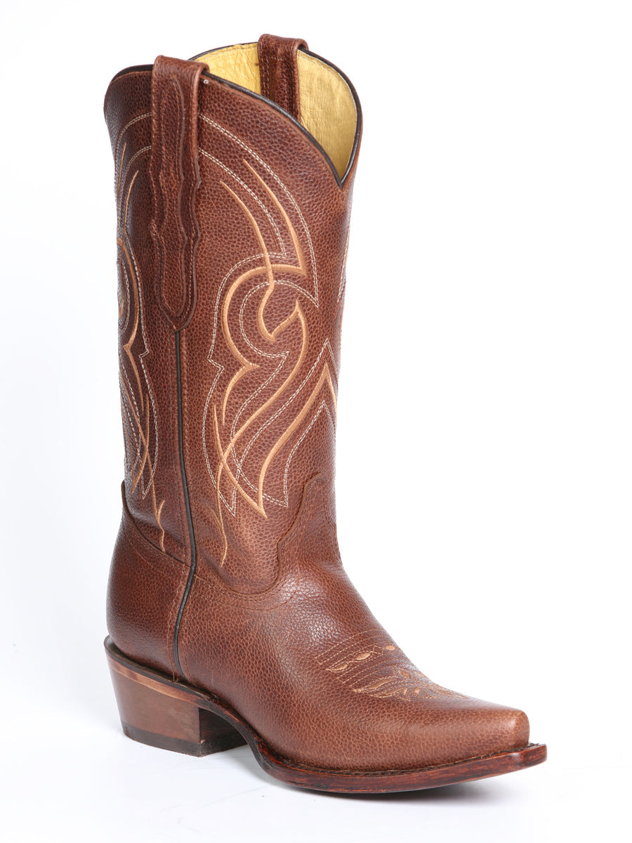 El General Women's Leather Cowgirl Boots - Made in Mexico - Cognac Brown 45935