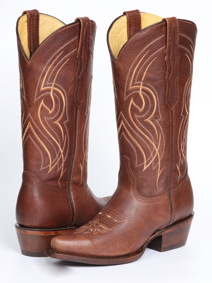 El General Women's Leather Cowgirl Boots - Made in Mexico - Cognac Brown 45935