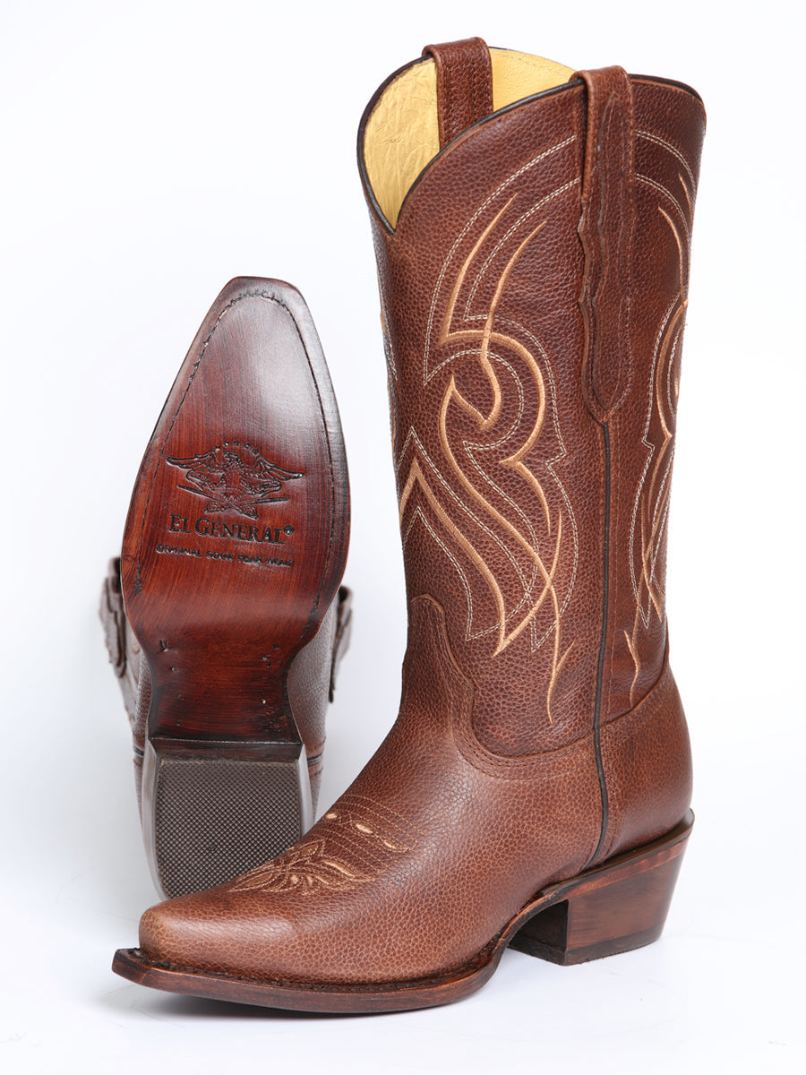 El General Women's Leather Cowgirl Boots - Made in Mexico - Cognac Brown 45935