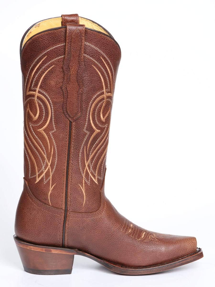 El General Women's Leather Cowgirl Boots - Made in Mexico - Cognac Brown 45935