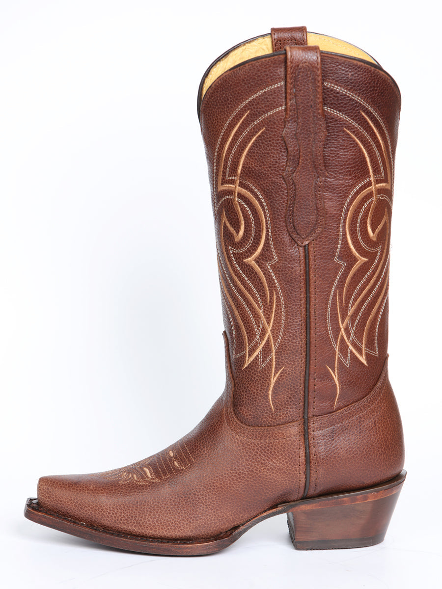 El General Women's Leather Cowgirl Boots - Made in Mexico - Cognac Brown 45935