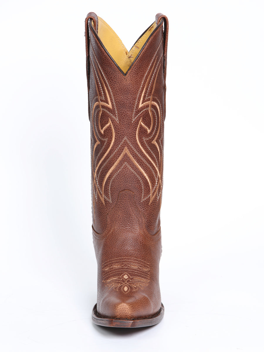 El General Women's Leather Cowgirl Boots - Made in Mexico - Cognac Brown 45935