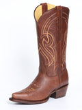 El General Women's Leather Cowgirl Boots - Made in Mexico - Cognac Brown 45935