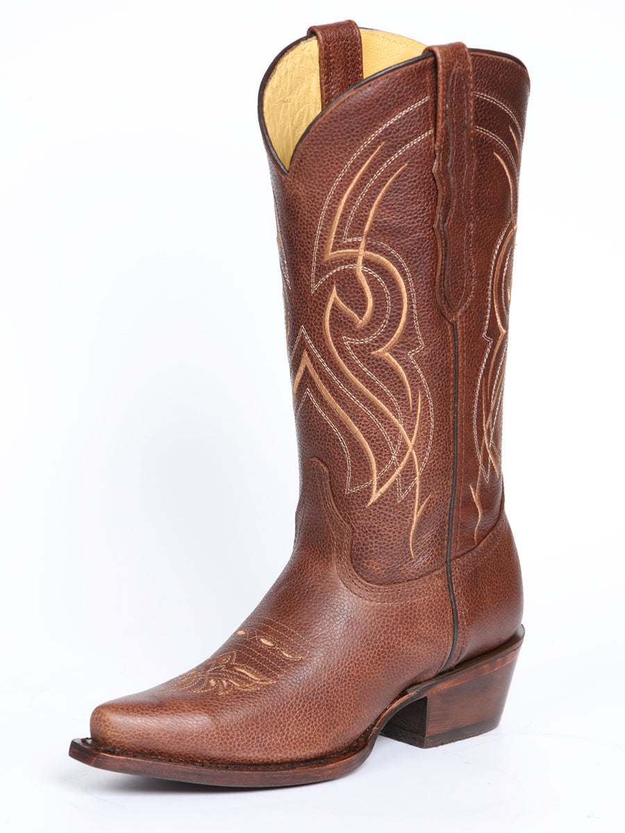 El General Women's Leather Cowgirl Boots - Made in Mexico - Cognac Brown 45935