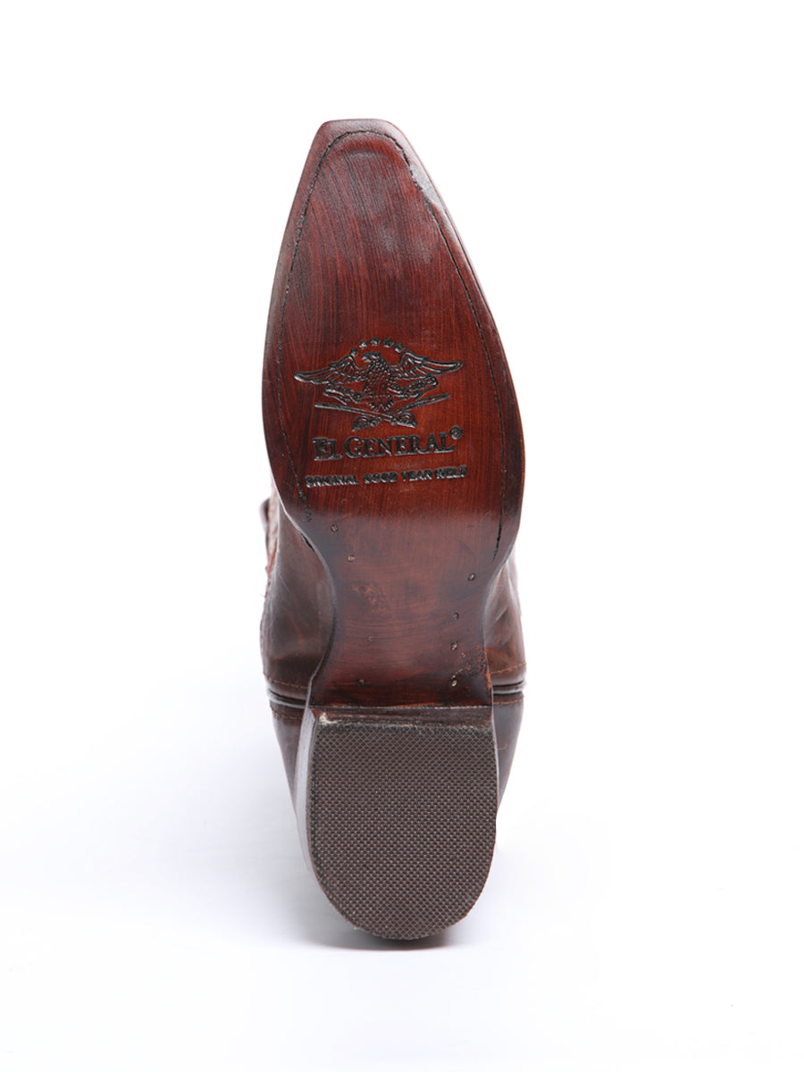 El General Women's Leather Cowgirl Boot - Made in Mexico - Timber Cognac Brown 45936