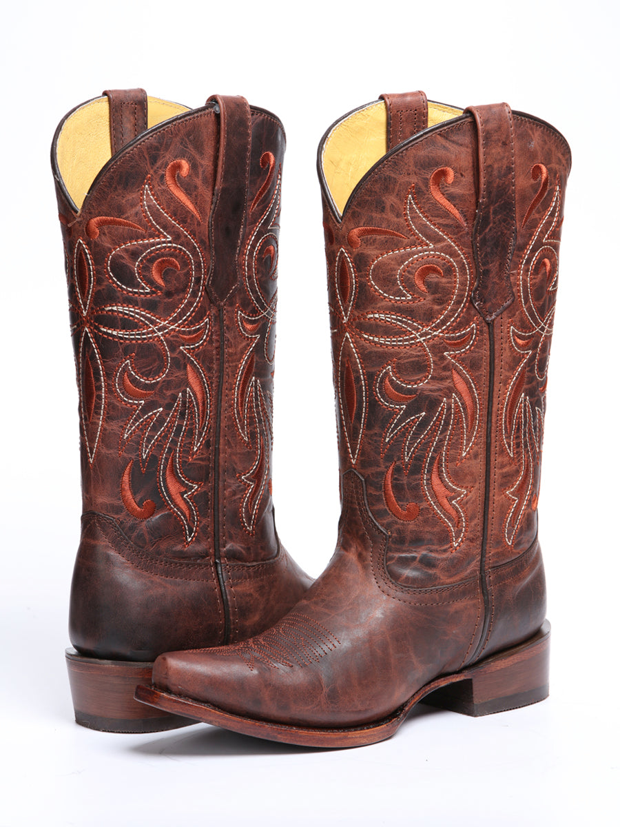 El General Women's Leather Cowgirl Boot - Made in Mexico - Timber Cognac Brown 45936