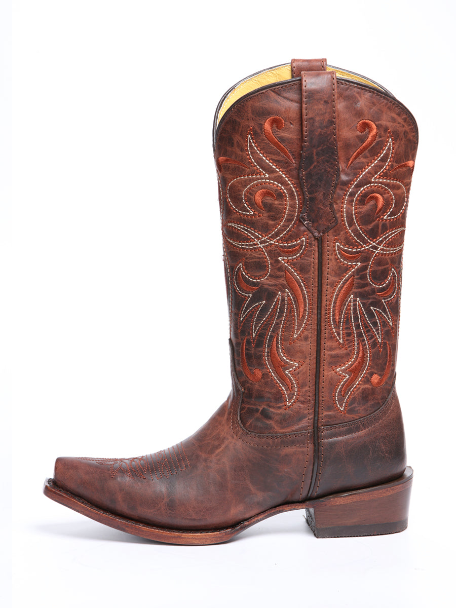 El General Women's Leather Cowgirl Boot - Made in Mexico - Timber Cognac Brown 45936