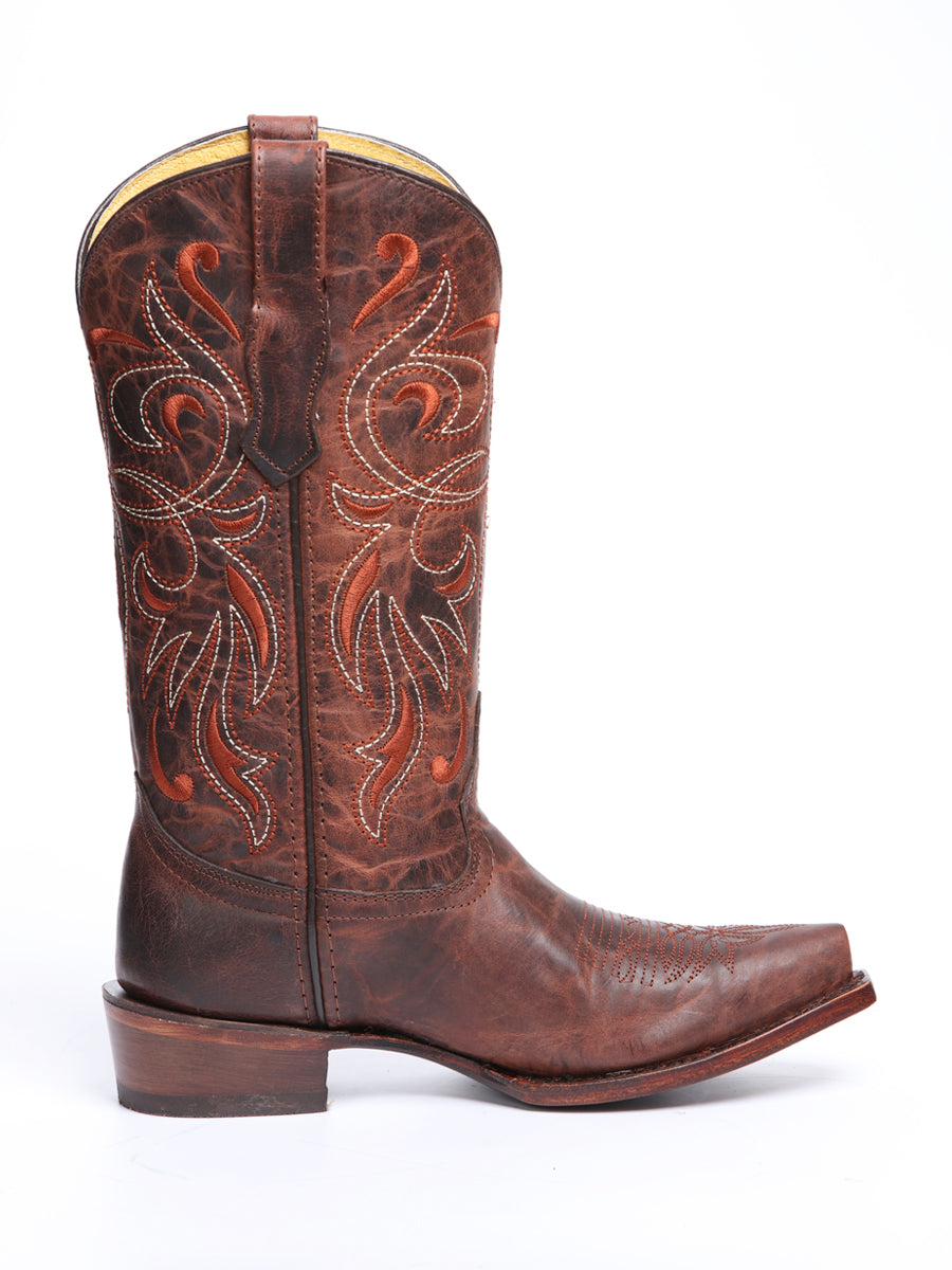 El General Women's Leather Cowgirl Boot - Made in Mexico - Timber Cognac Brown 45936