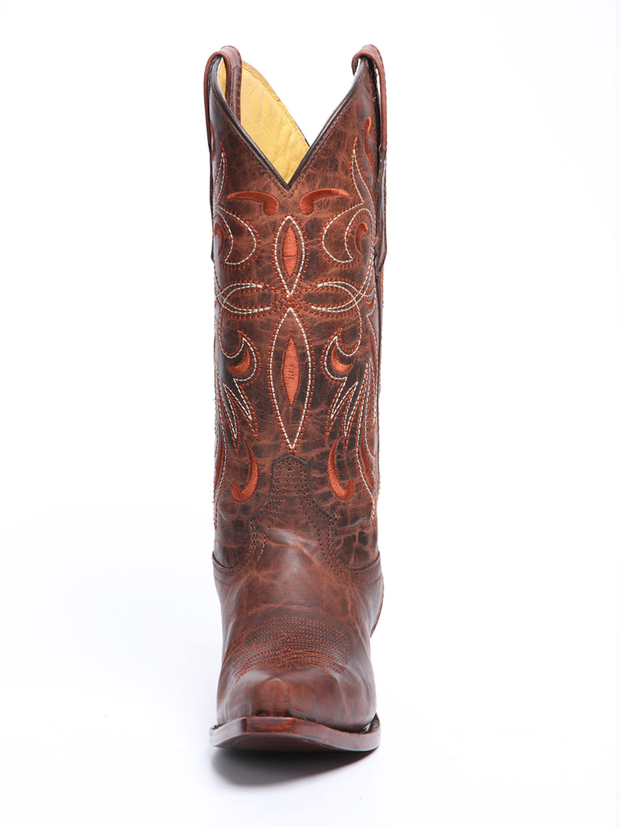 El General Women's Leather Cowgirl Boot - Made in Mexico - Timber Cognac Brown 45936