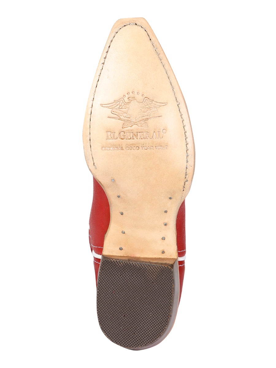 El General Women's Snip Toe Leather Cowboy Boot - Made in Mexico - Red 45937