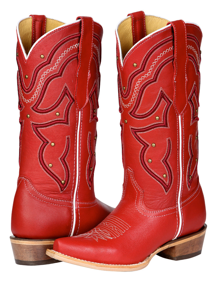 El General Women's Snip Toe Leather Cowboy Boot - Made in Mexico - Red 45937