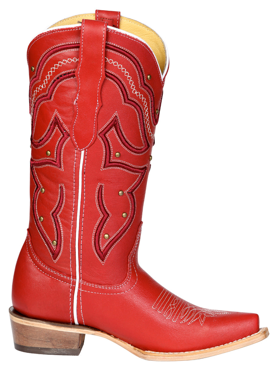 El General Women's Snip Toe Leather Cowboy Boot - Made in Mexico - Red 45937