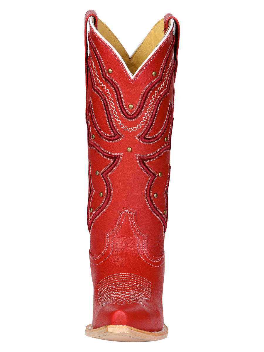 El General Women's Snip Toe Leather Cowboy Boot - Made in Mexico - Red 45937