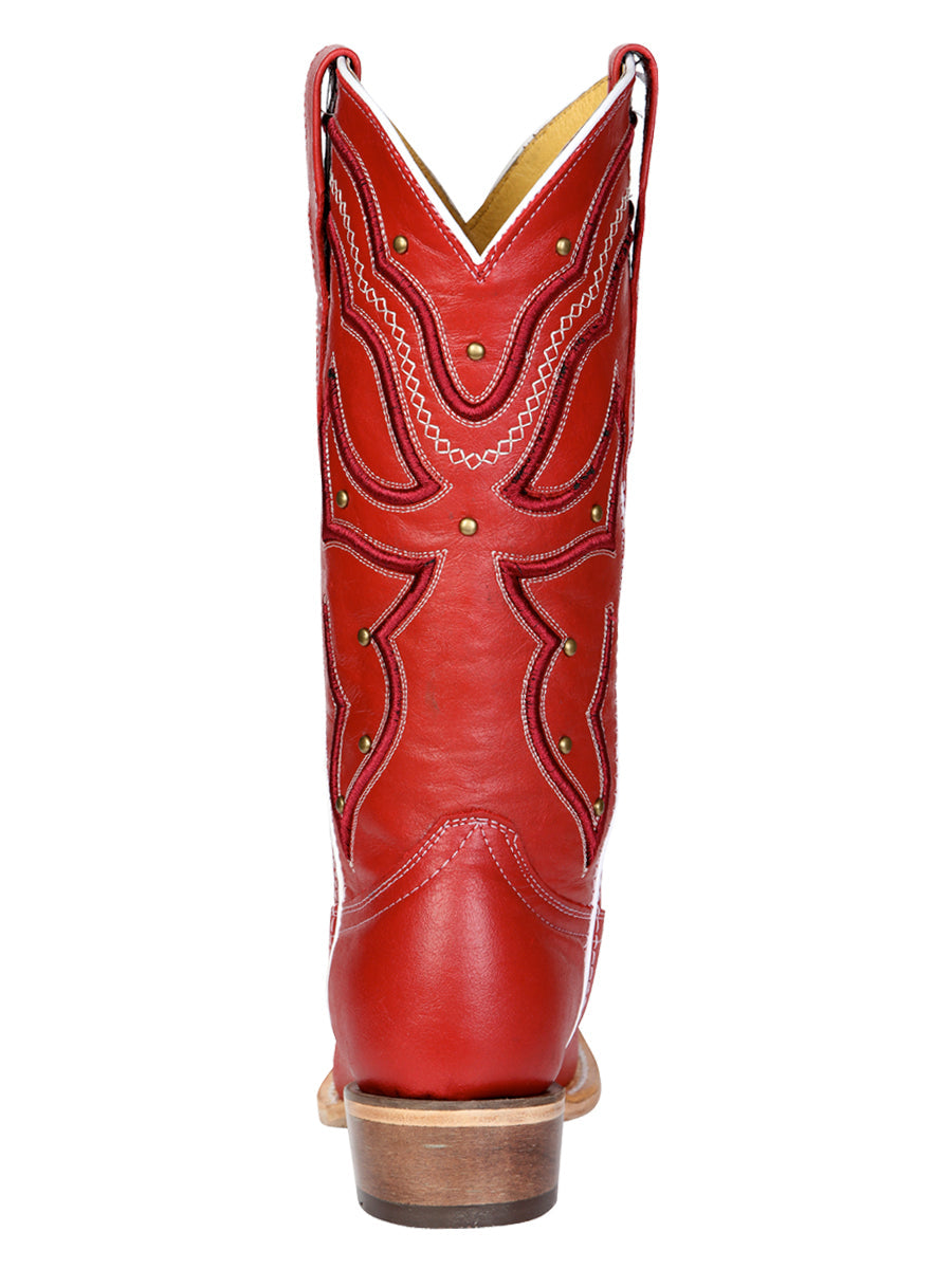El General Women's Snip Toe Leather Cowboy Boot - Made in Mexico - Red 45937
