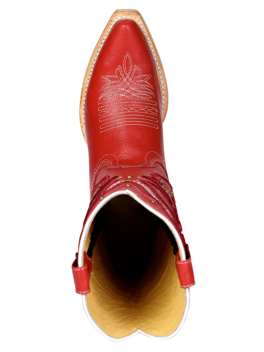 El General Women's Snip Toe Leather Cowboy Boot - Made in Mexico - Red 45937