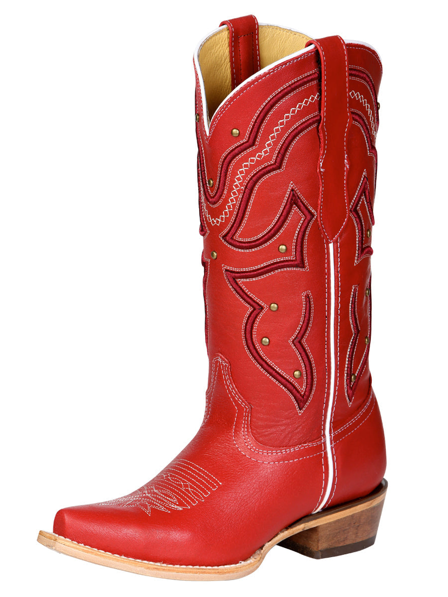 El General Women's Snip Toe Leather Cowboy Boot - Made in Mexico - Red 45937