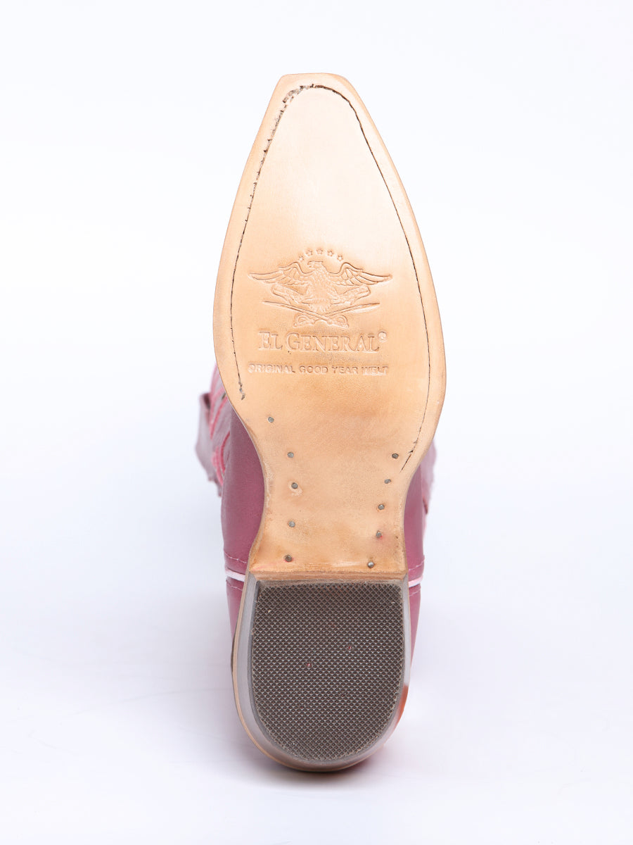 El General Women's Snip Toe Leather Cowboy Boot - Made in Mexico - Pink 45938