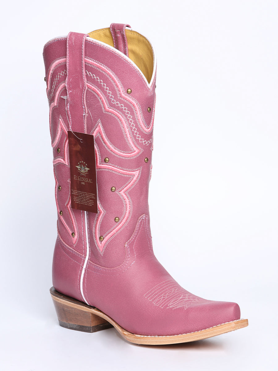 El General Women's Snip Toe Leather Cowboy Boot - Made in Mexico - Pink 45938