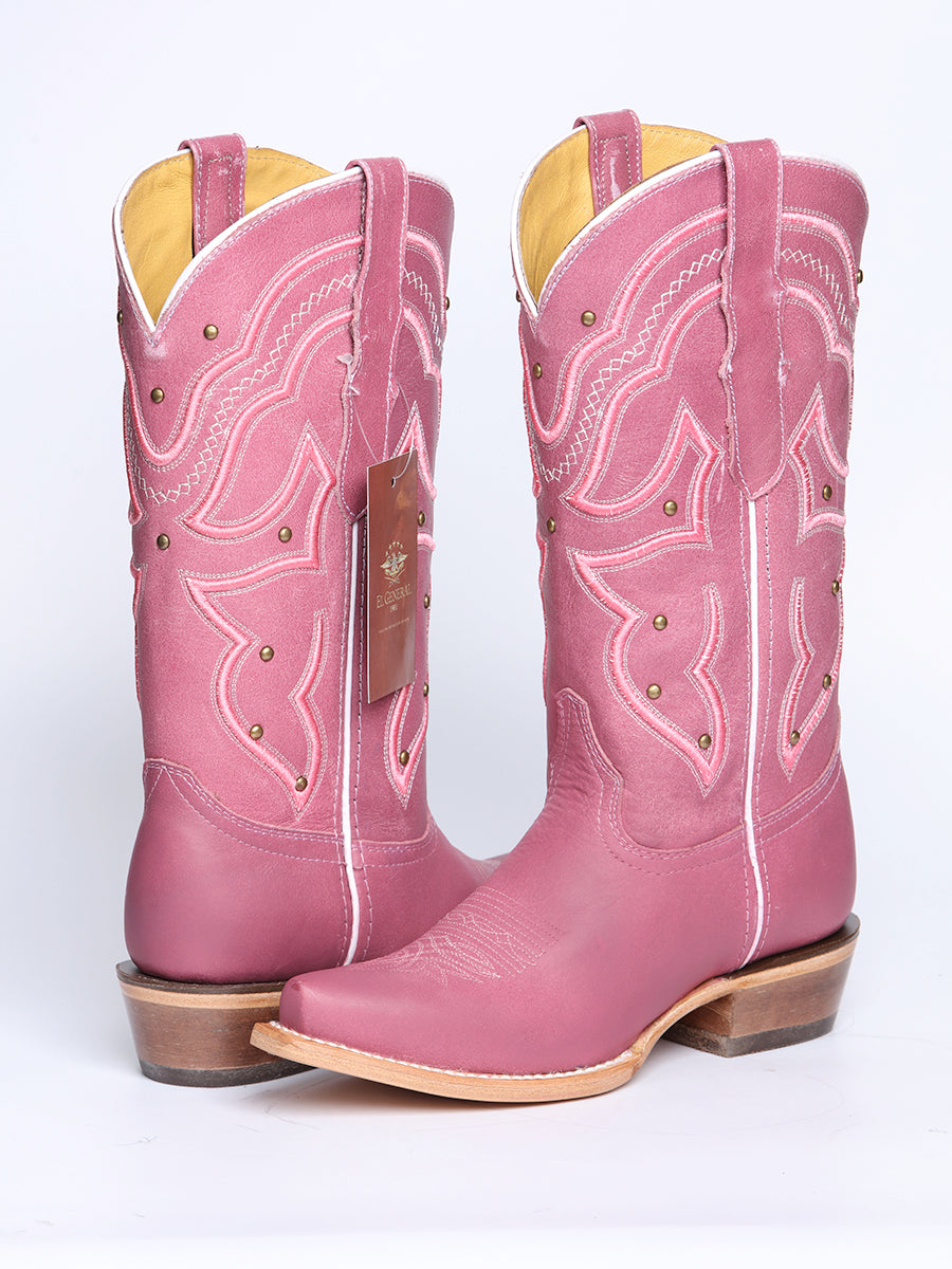 El General Women's Snip Toe Leather Cowboy Boot - Made in Mexico - Pink 45938