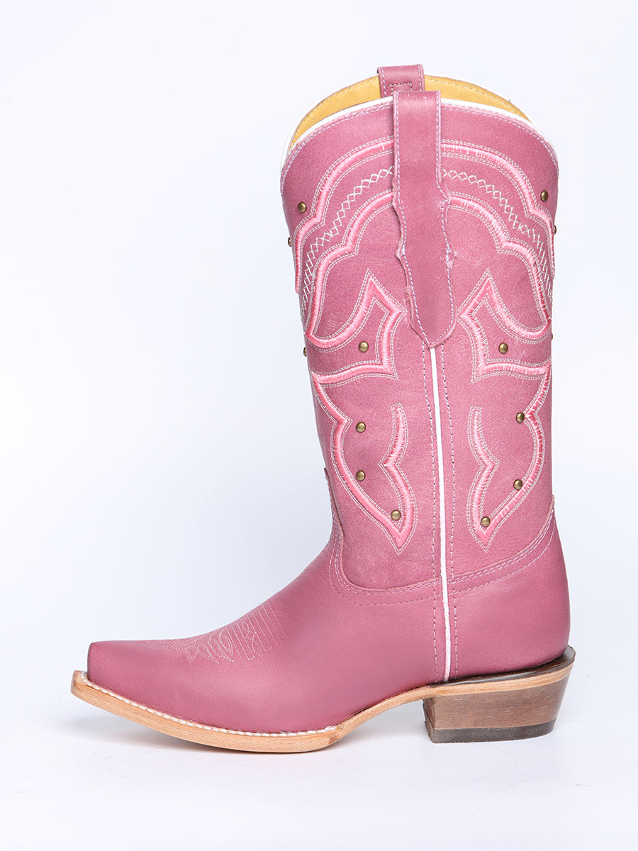 El General Women's Snip Toe Leather Cowboy Boot - Made in Mexico - Pink 45938