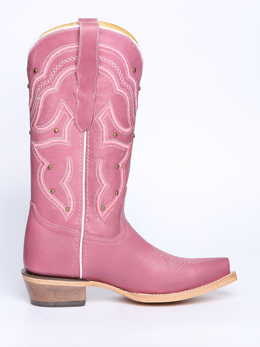 El General Women's Snip Toe Leather Cowboy Boot - Made in Mexico - Pink 45938