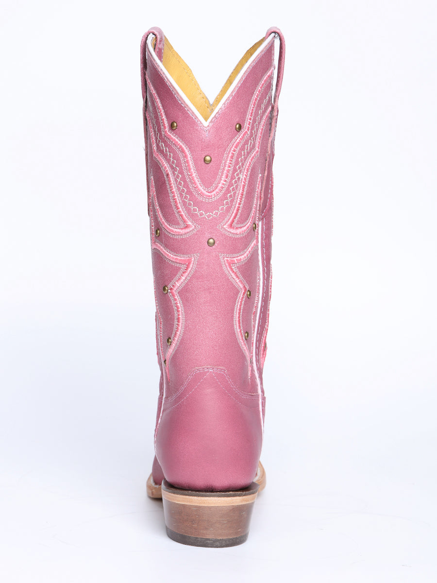 El General Women's Snip Toe Leather Cowboy Boot - Made in Mexico - Pink 45938