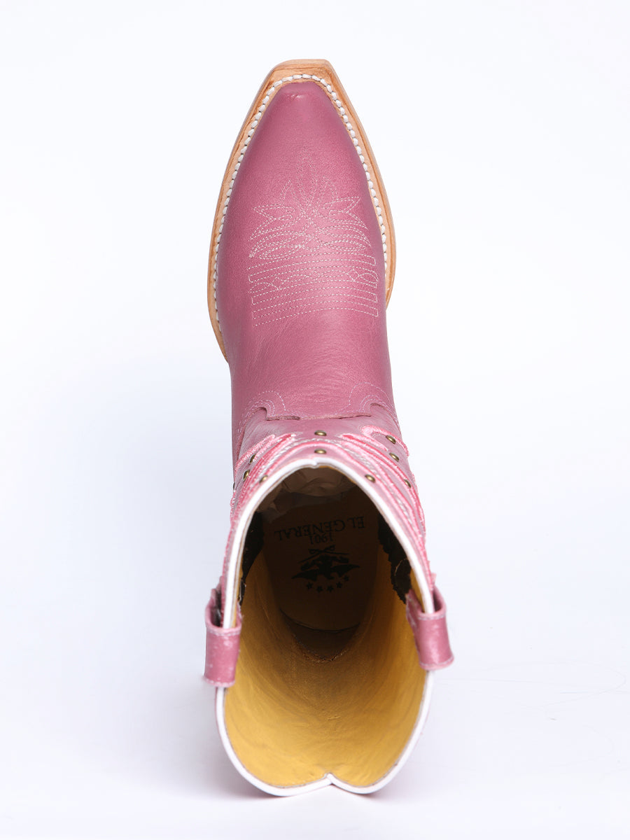 El General Women's Snip Toe Leather Cowboy Boot - Made in Mexico - Pink 45938