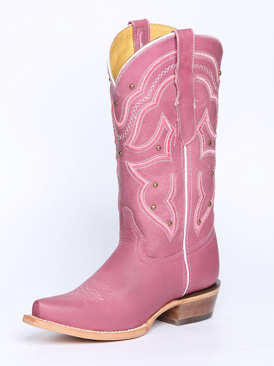 El General Women's Snip Toe Leather Cowboy Boot - Made in Mexico - Pink 45938