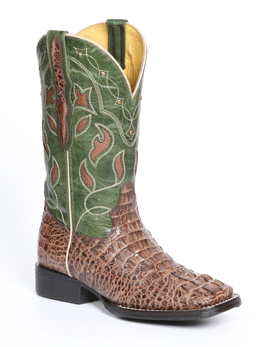 El General Women's Leather Cowgirl Boots - Embossed Crocodile Print - Brown 45940