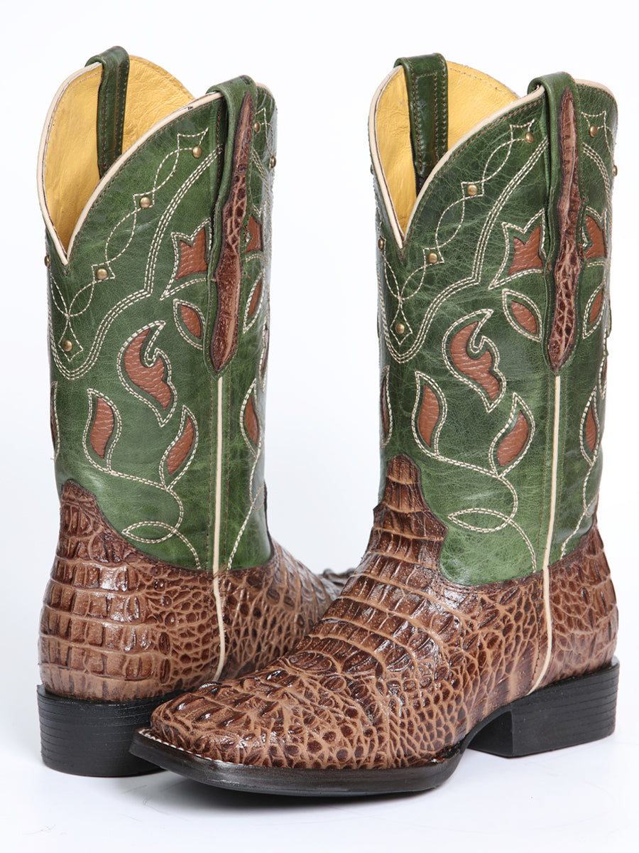 El General Women's Leather Cowgirl Boots - Embossed Crocodile Print - Brown 45940